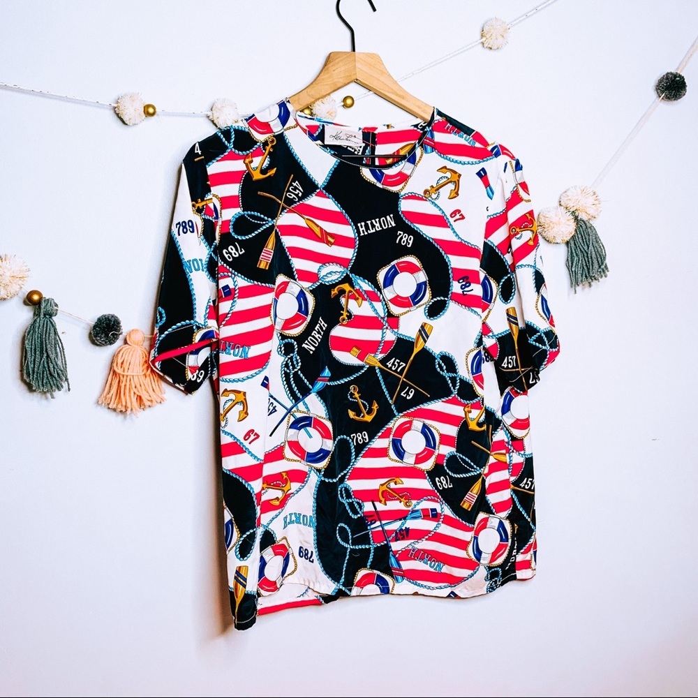 VINTAGE y2k nautical preppy flowy top blouse